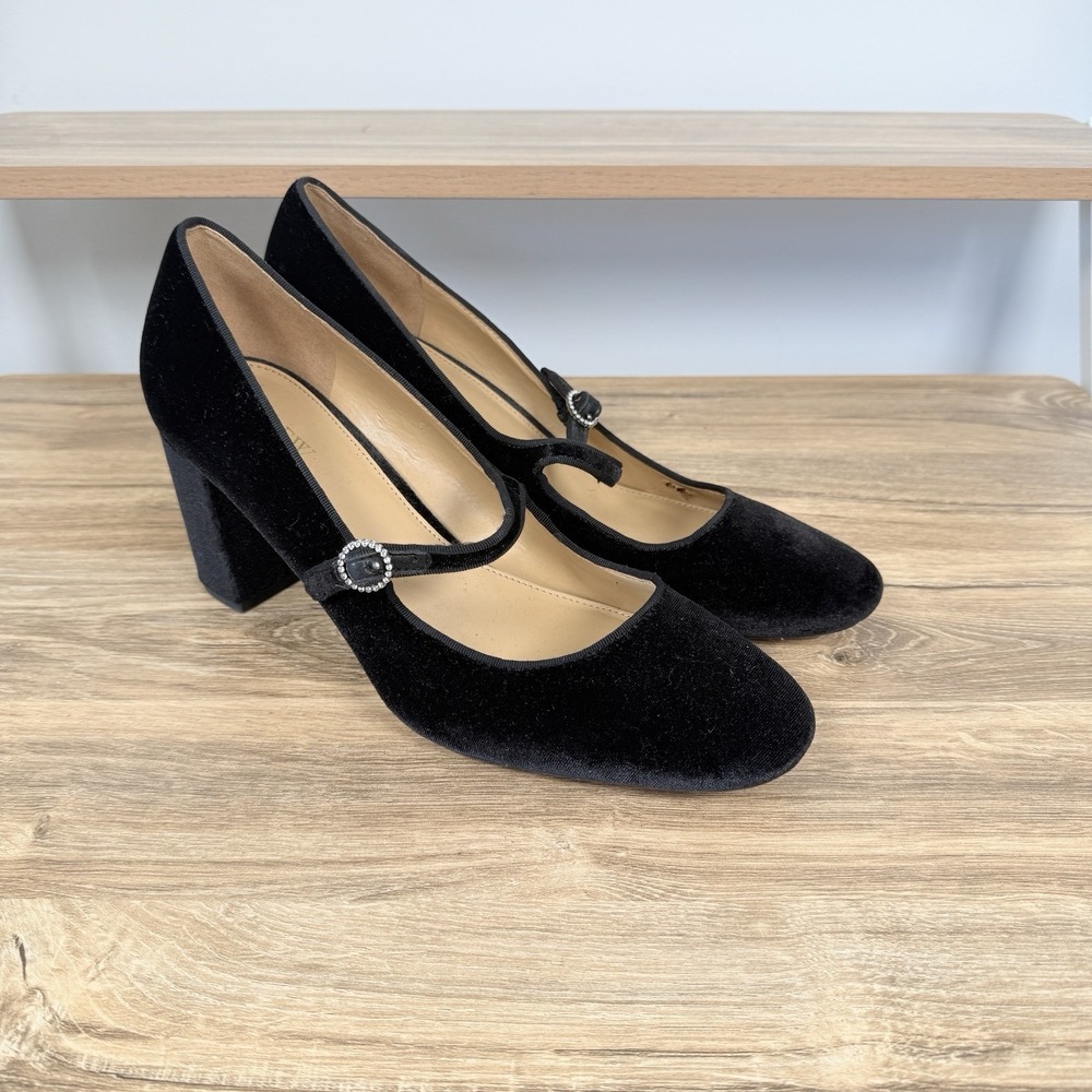 J Crew Black Velvet‎ Mary Jane Pumps Size 9.5 NEW